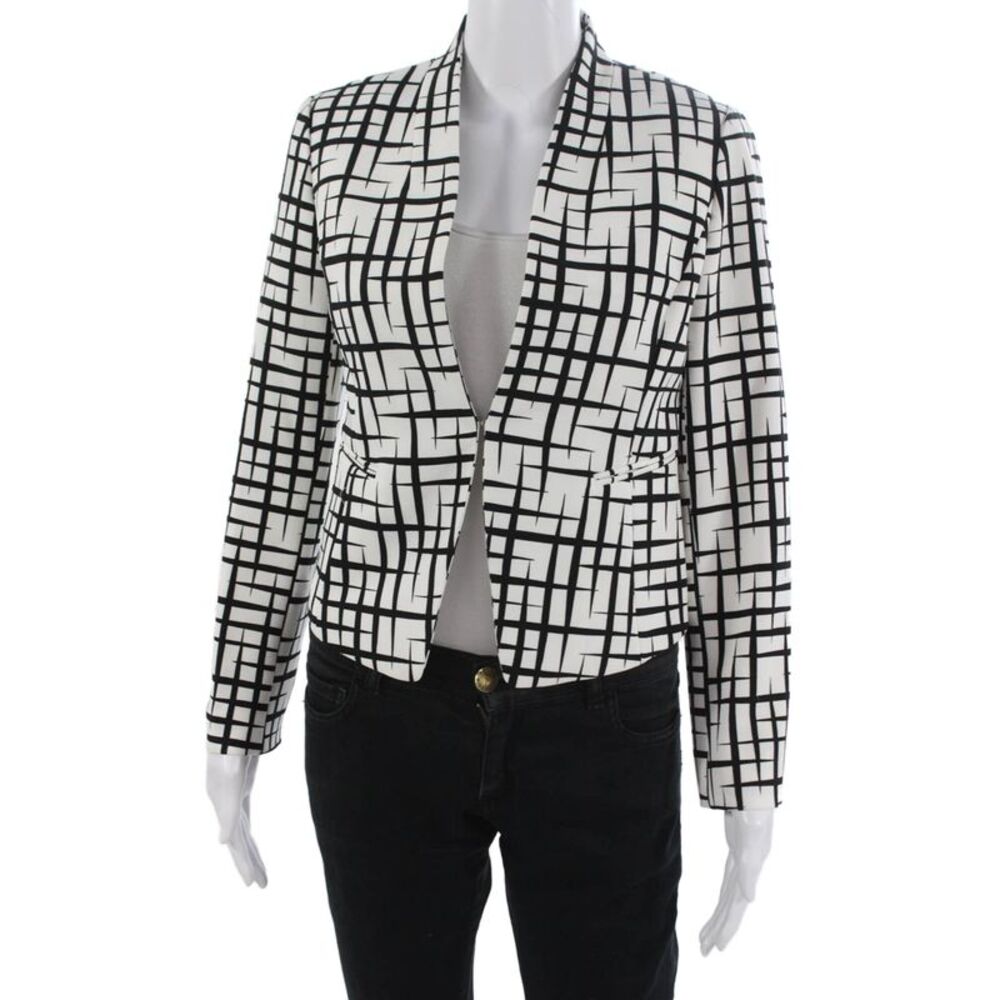 Tahari Levine Women Geometric Black Blazer Long Sleeve Polyester Size 0P